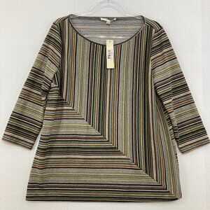 New Cyrus Large Multi Color Striped Stretch knit 3/4 Sleeve Casual Blouse